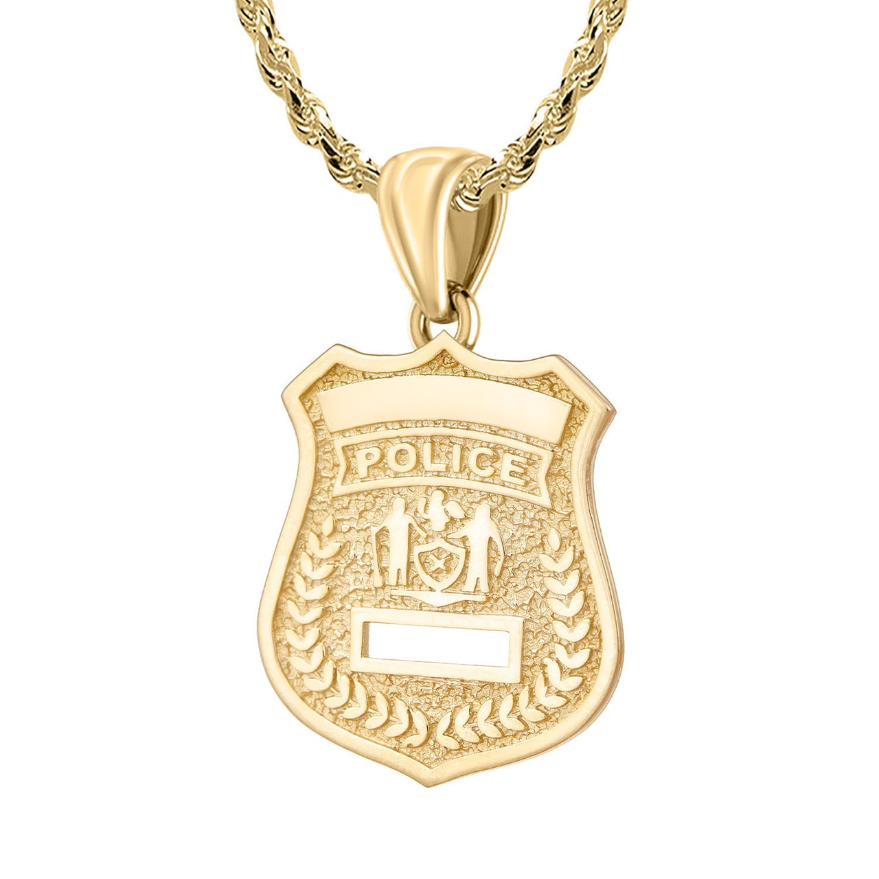 Gold Police Badge Necklace With Chain - 2.5mm Rope Chain