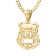 Gold Police Badge Necklace With Chain - 2.6mm Curb Chain
