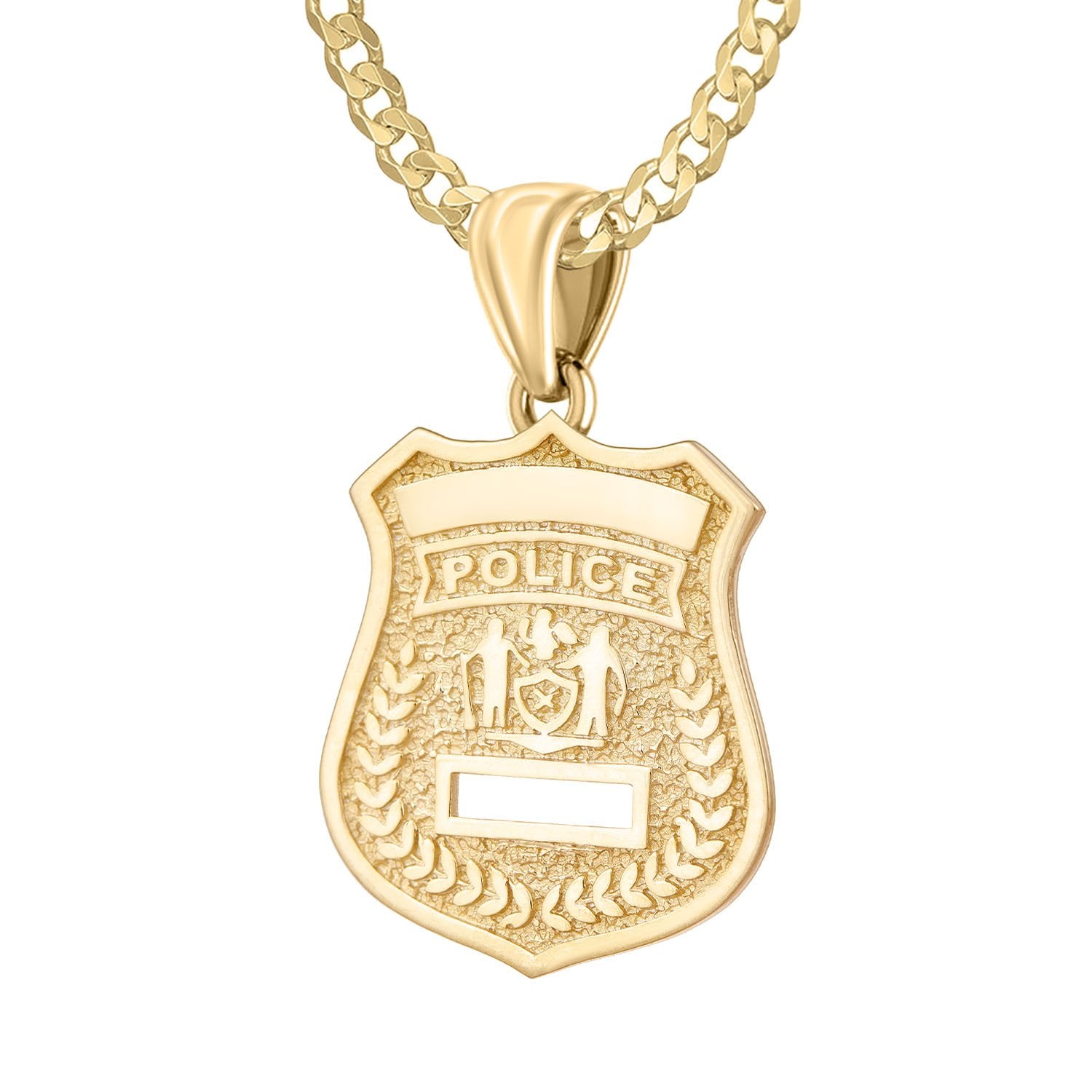 Gold Police Badge Necklace With Chain - 2.6mm Curb Chain
