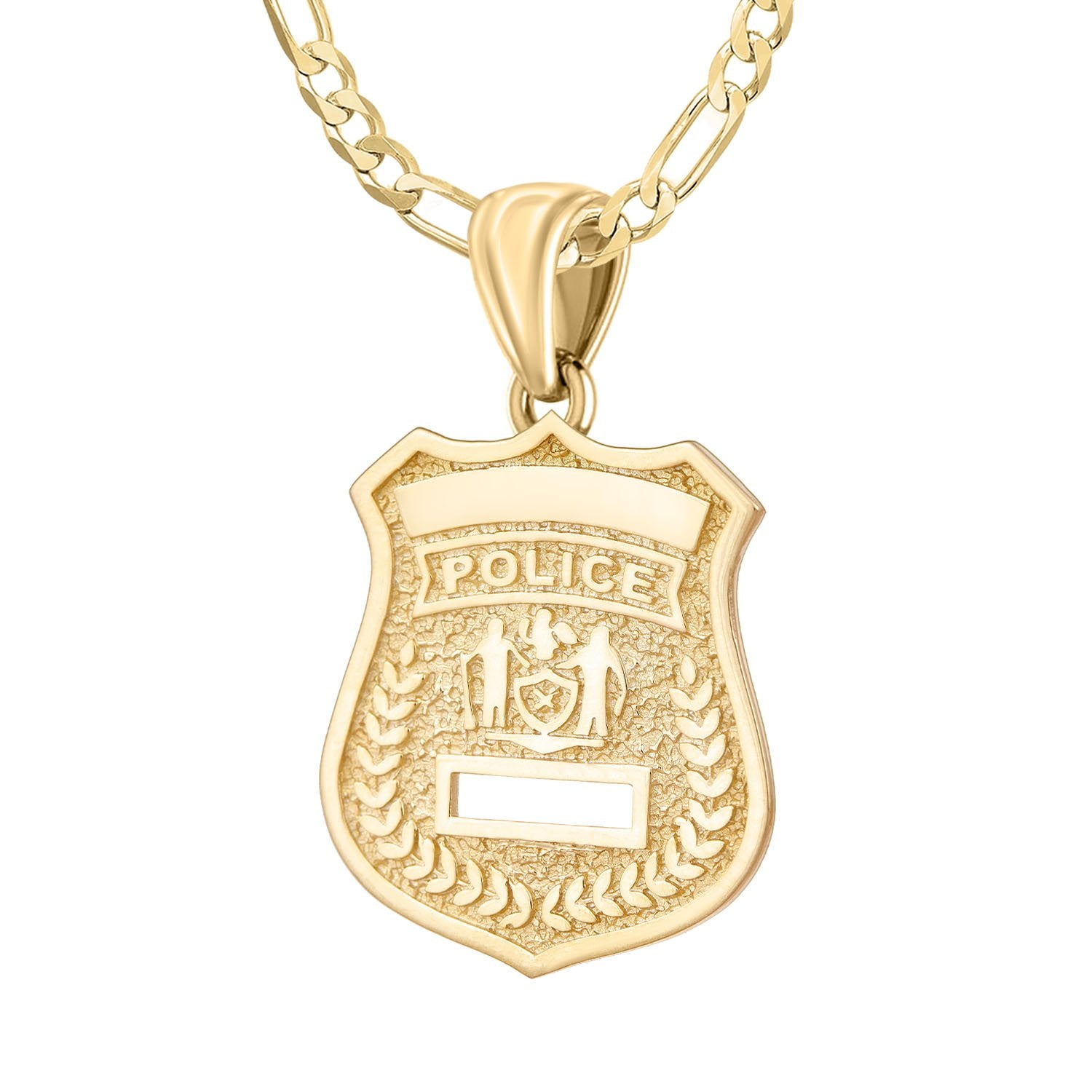 Gold Police Badge Necklace With Chain - 2.8mm Figaro Chain
