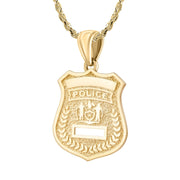 Gold Police Badge Necklace With Chain - 2mm Rope Chain
