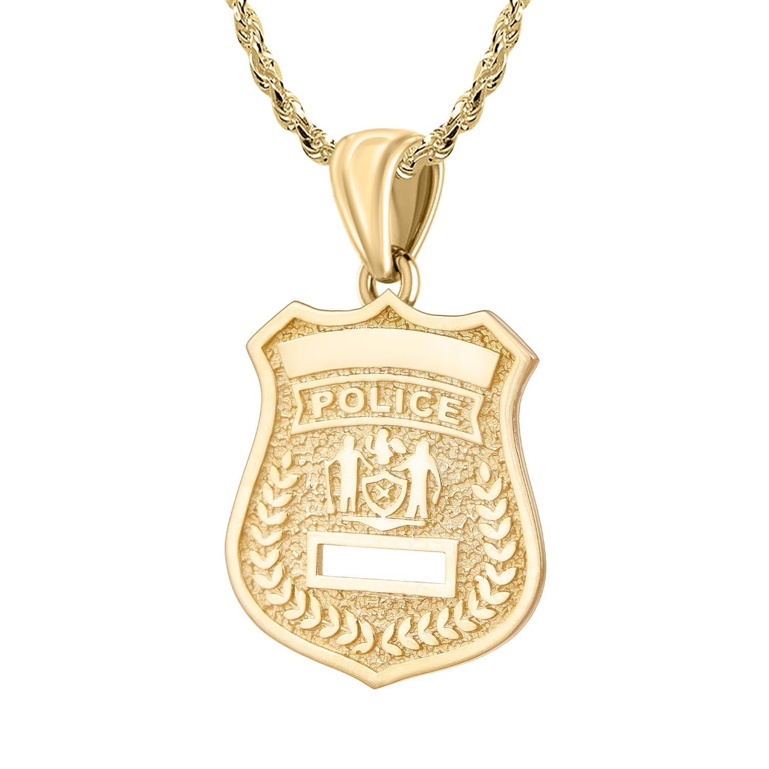 Gold Police Badge Necklace With Chain - 2mm Rope Chain