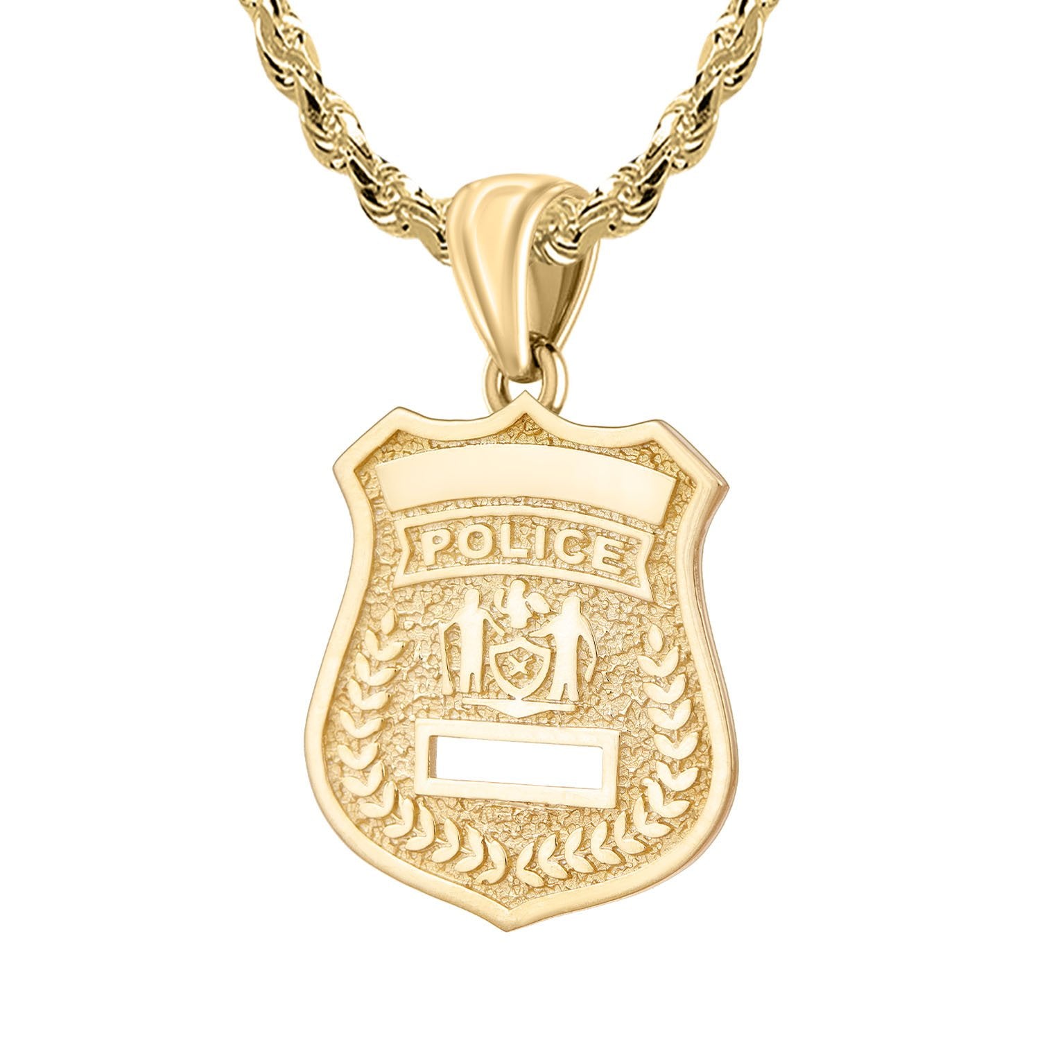Gold Police Badge Necklace With Chain - 3.5mm Rope Chain