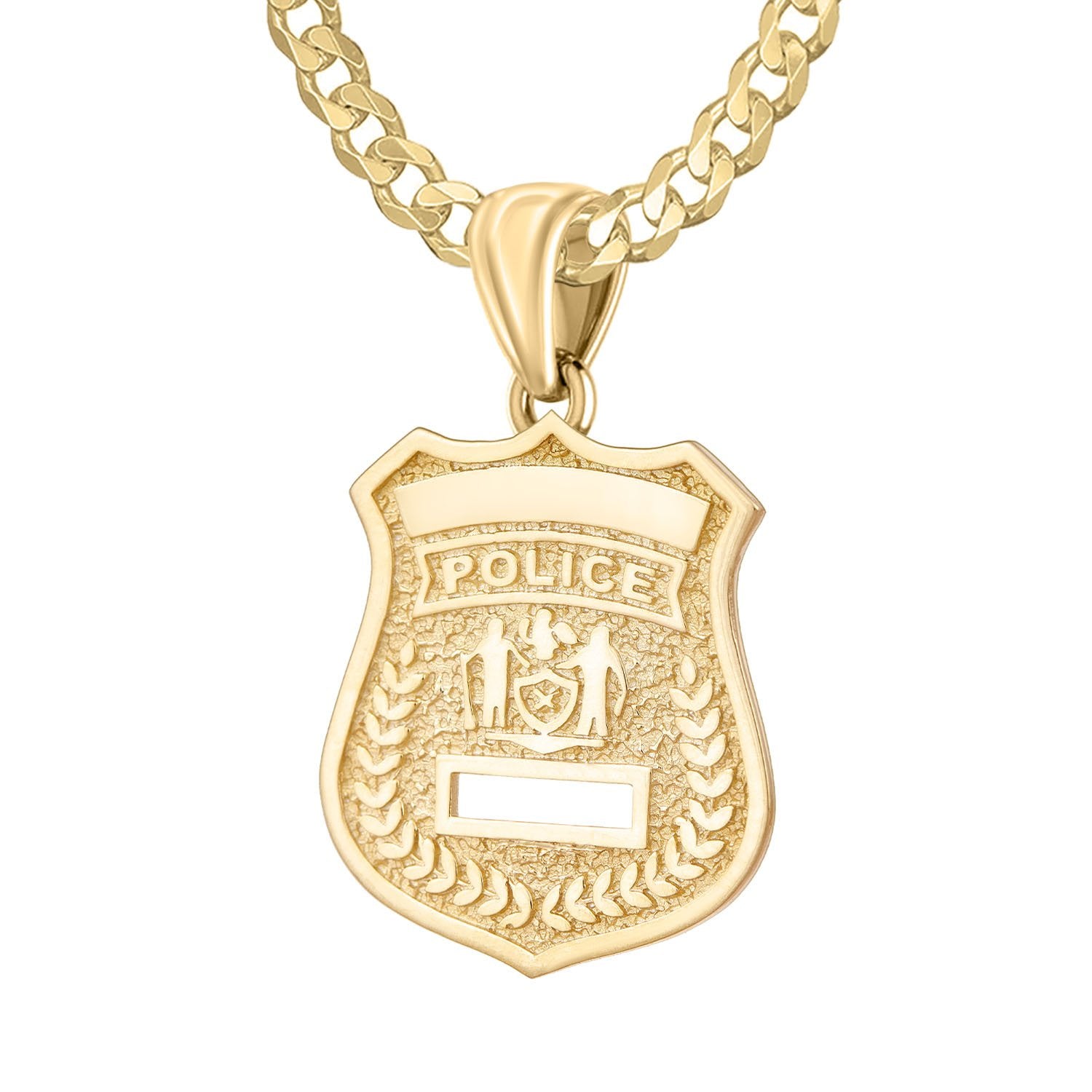 Gold Police Badge Necklace With Chain - 3.6mm Curb Chain