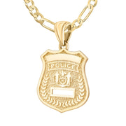 Gold Police Badge Necklace With Chain - 3.8mm Figaro Chain