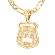 Gold Police Badge Necklace With Chain - 4.4mm Figaro Chain