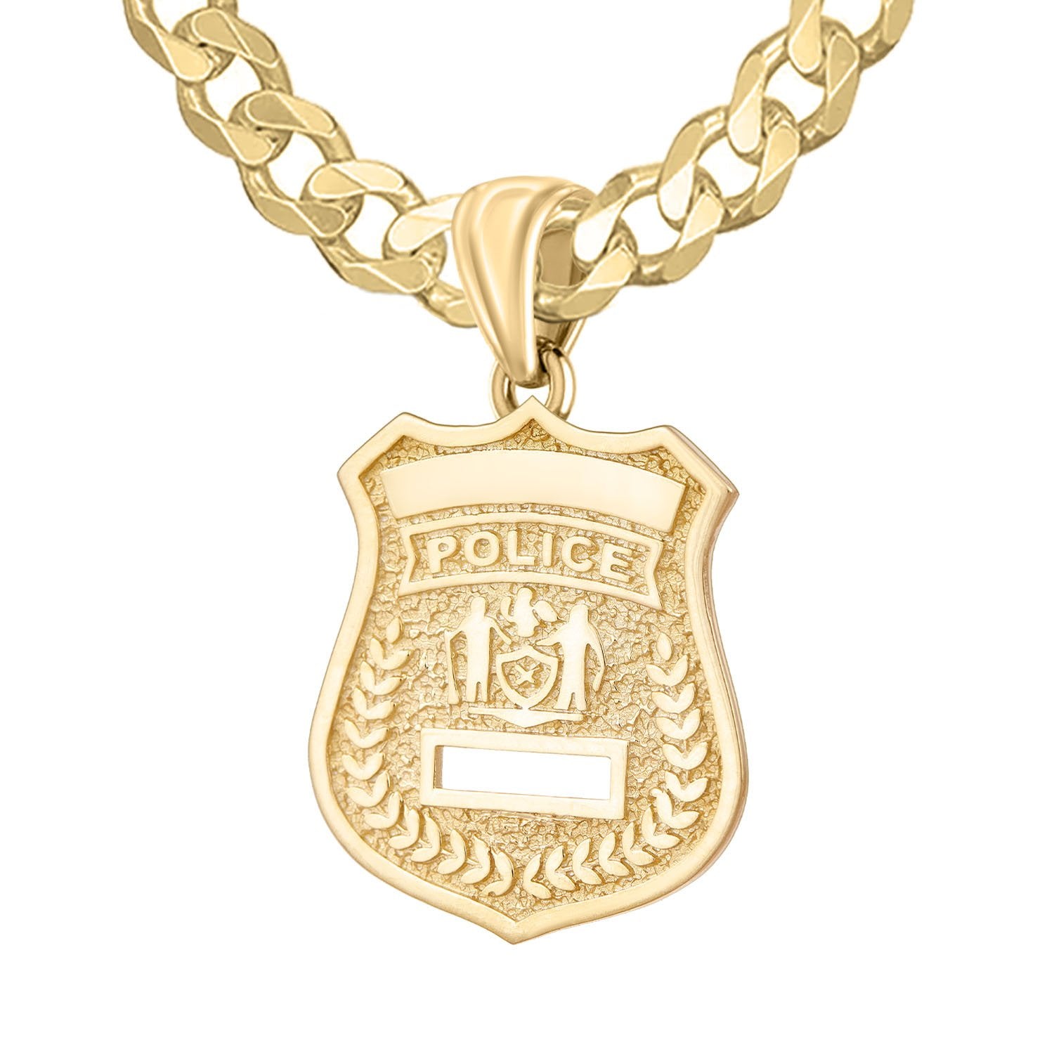 Gold Police Badge Necklace With Chain - 5.7mm Curb Chain