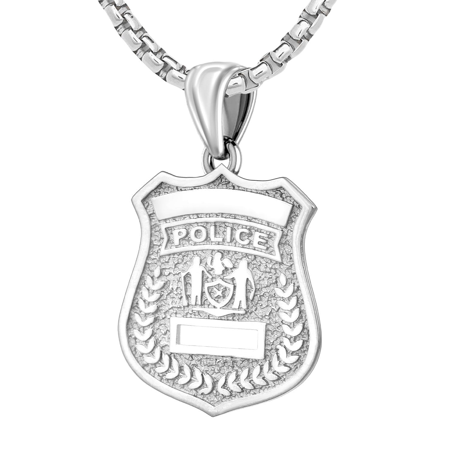 Police Badge Necklace In 925 Silver - 2.6mm Box Chain