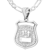 Police Badge Necklace In 925 Silver - 3.6mm Figaro Chain