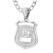 Police Badge Necklace In 925 Silver - 3mm Rounded Curb Chain