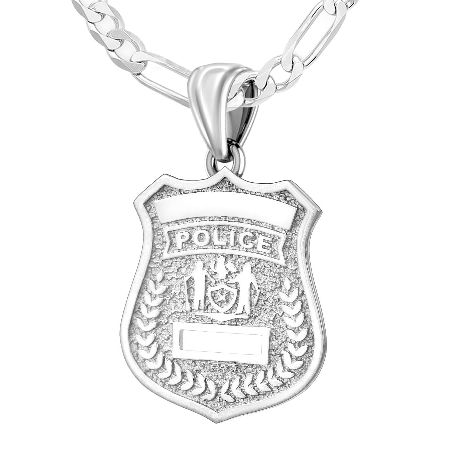 Police Badge Necklace In 925 Silver - 3mm Figaro Chain