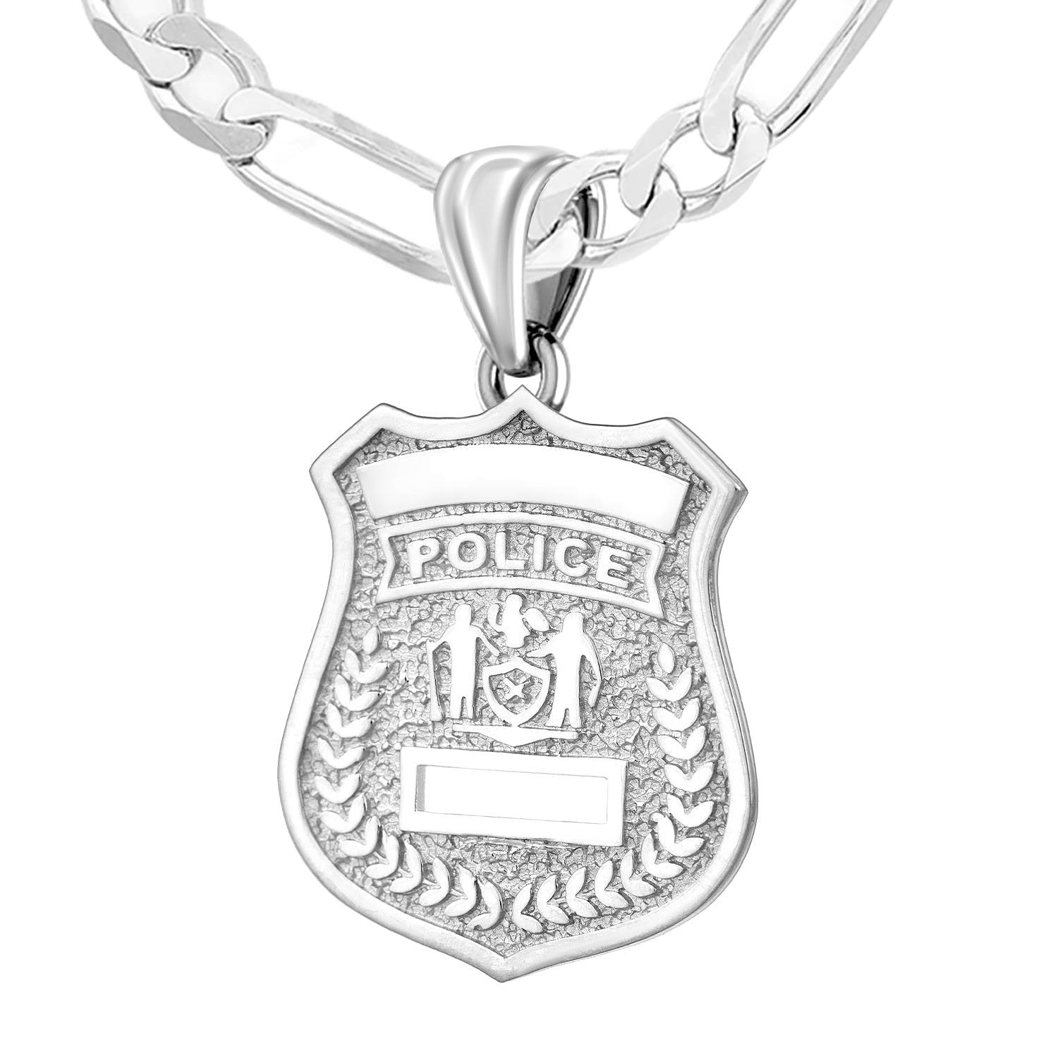 Police Badge Necklace In 925 Silver - 4.5mm Figaro Chain
