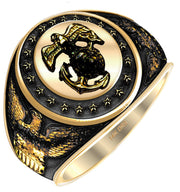 Antiqued US Marine Corps Yellow or White Solid Gold Ring