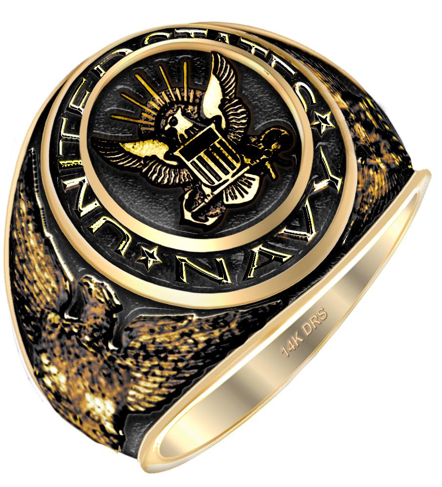Antiqued Yellow or White Gold US Navy Solid Ring