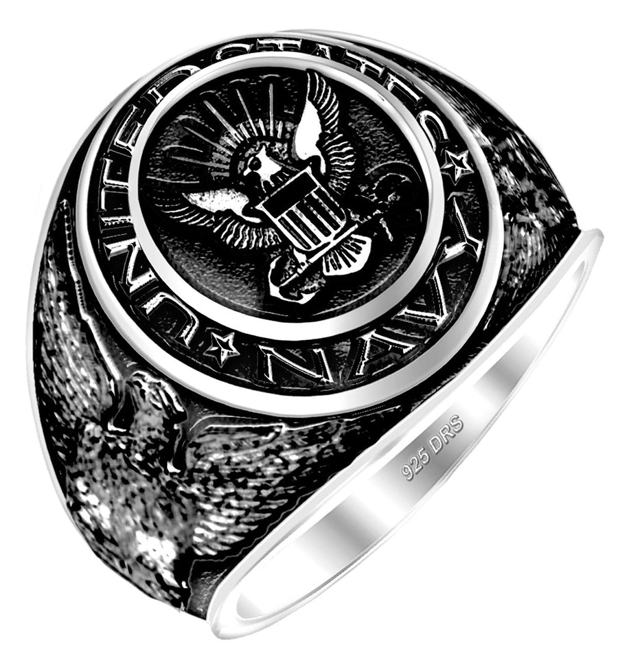 Antiqued Sterling Silver or Vermeil US Navy Solid Ring