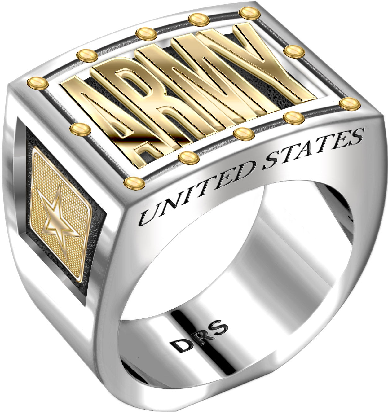 Sterling Silver and 14k Yellow Gold US Army Ring