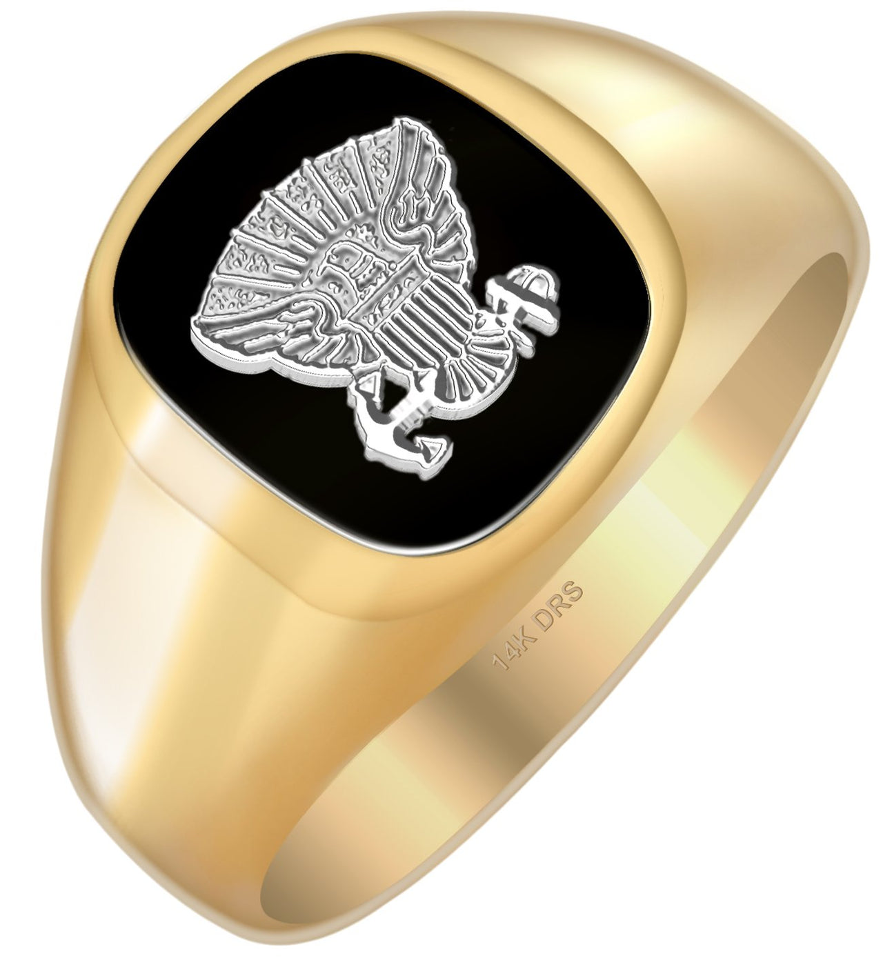 10k or 14k Yellow or White Gold Two Tone US Navy USN Solid Back Ring