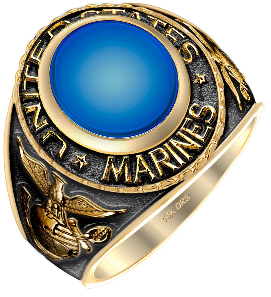 Antique US Marine Corps 10k or 14k Solid Gold Ring blue stone