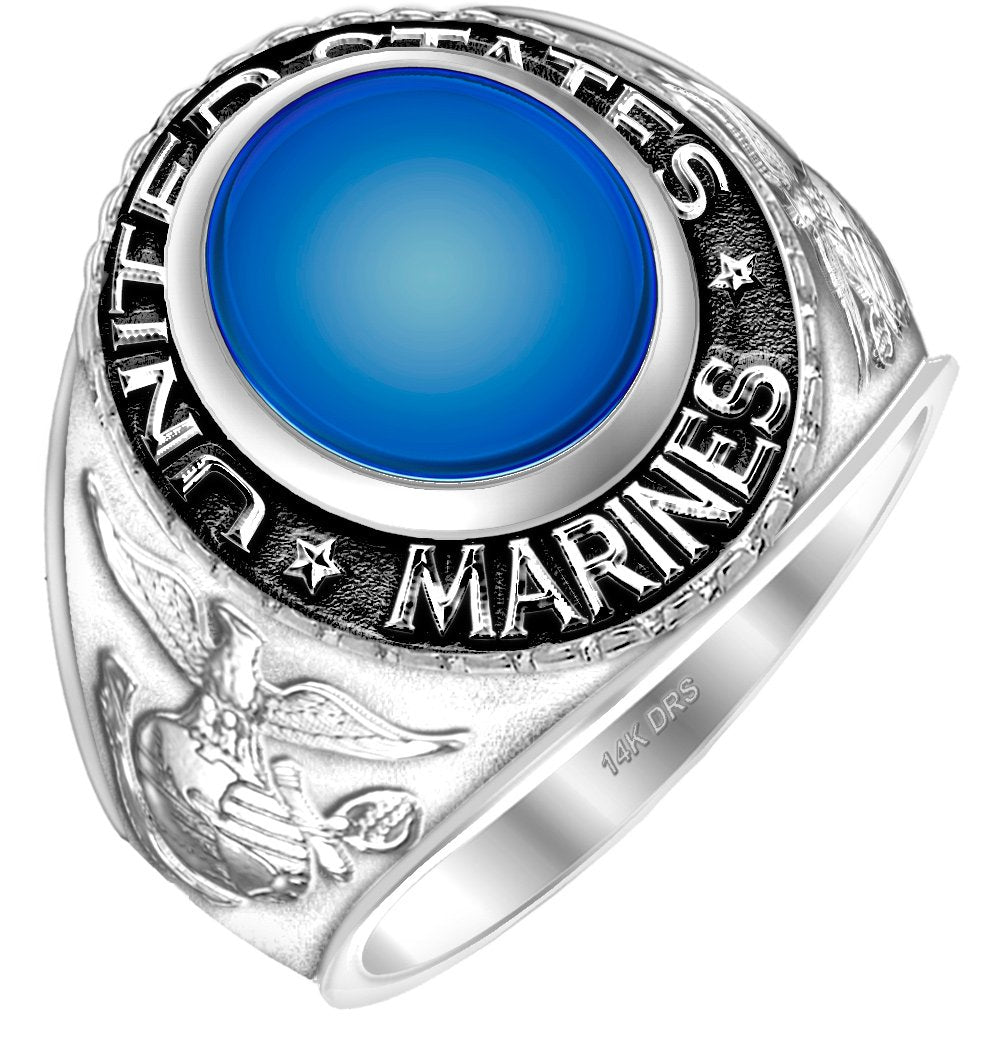 Sterling Silver US Marine Corps Solid Gold Ring blue stone'