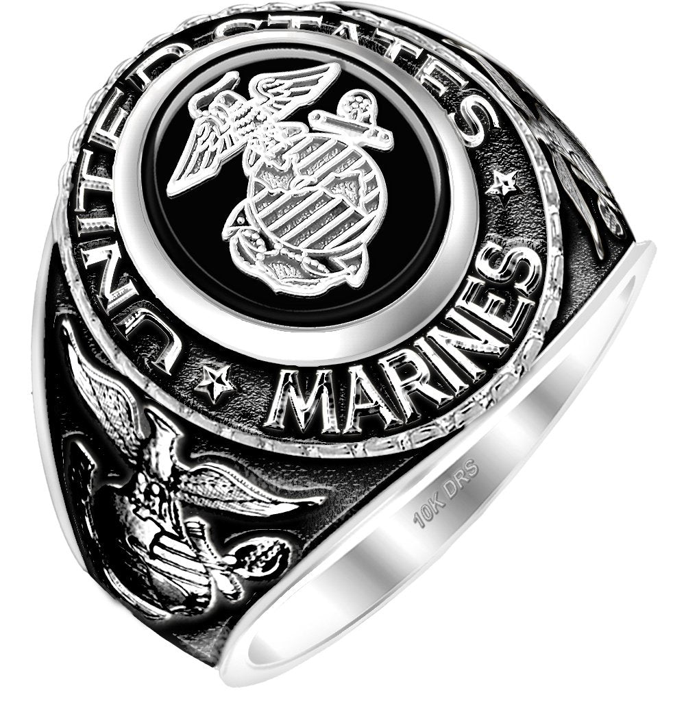 Antiqued US Marine Corps Solid Gold Ring