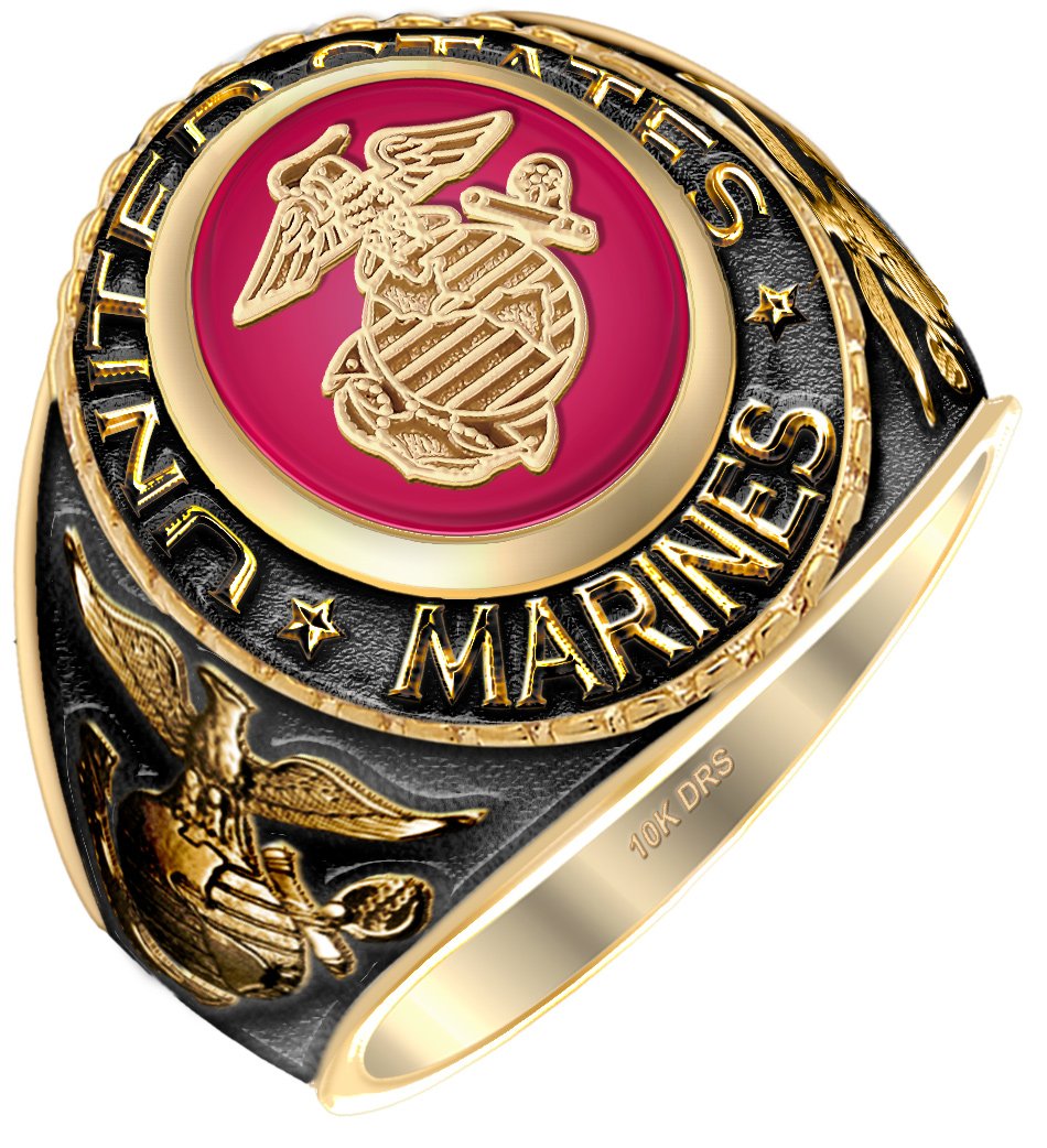 Antiqued US Marine Corps Solid Gold Ring