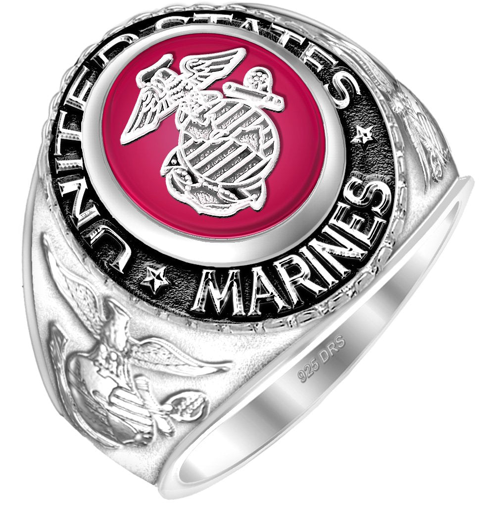 Sterling Silver or Vermeil US Marine Corps Solid Back Ring