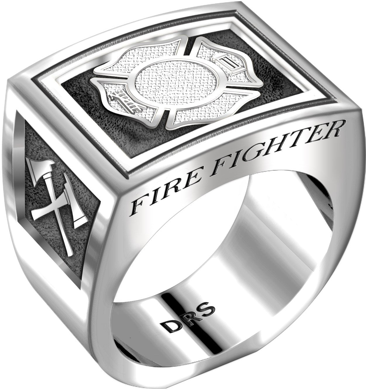 Men's Heavy 0.925 Sterling Silver Firefighter Ring Band