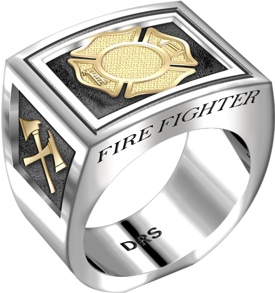 Men's Heavy 0.925 Sterling Silver and 14k Yellow Gold Ring Band