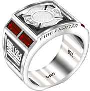 Sterling Silver Ring - Fire Fighter Ring With Ruby 
