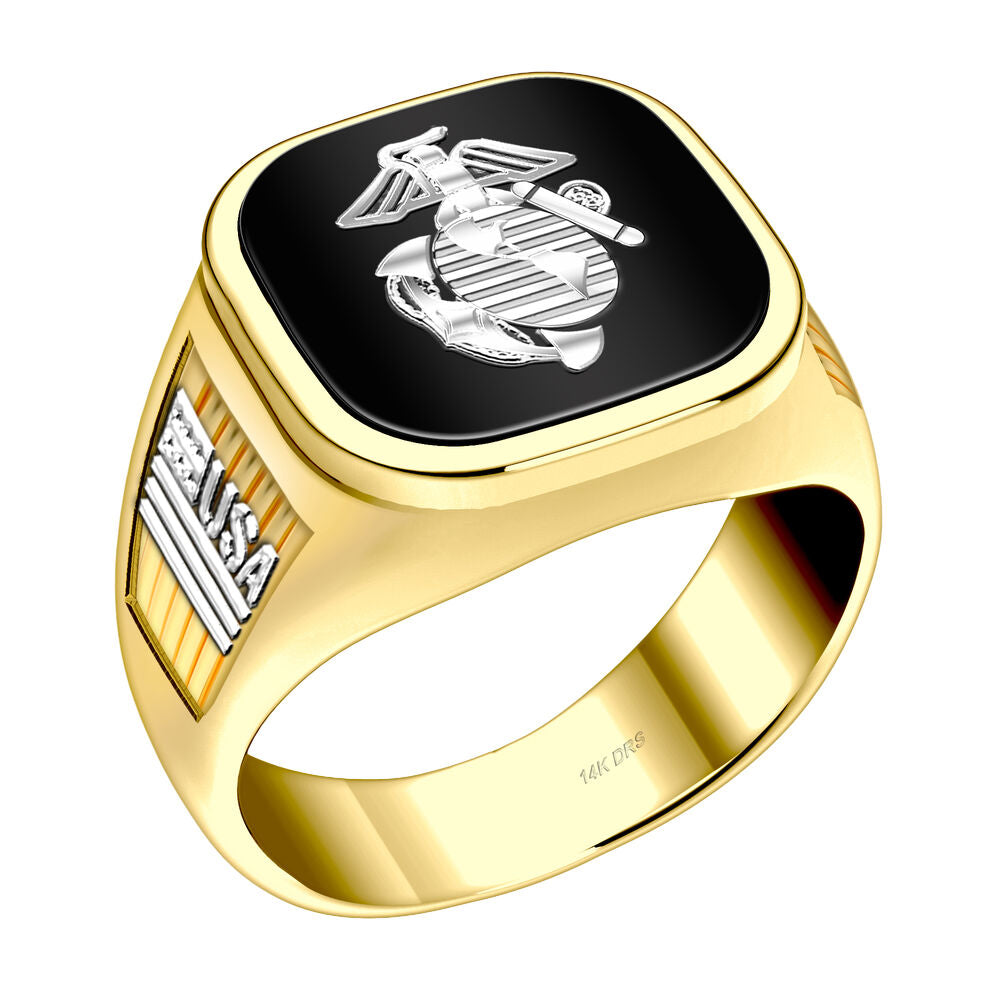 Men's Yellow Gold US Marine Corps Military Ring