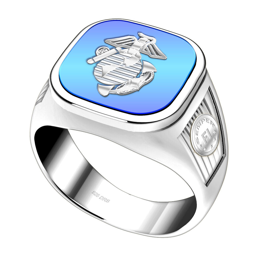 925 Sterling Silver & 14k US Marine Corps Military Ring