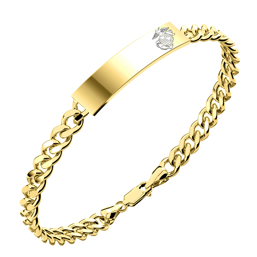 10k or 14k Yellow Gold US Marine Corps Engravable ID Bracelet
