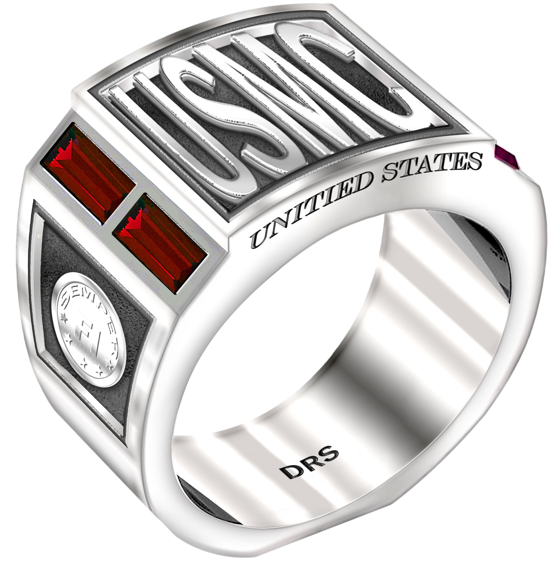 USMC Ring 0.925 silver with Simulated Ruby For Men