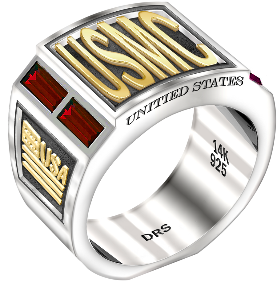 Men's Two Tone Ruby US Marine Corps USMC Ring