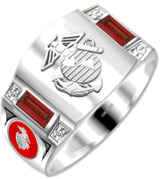 Yellow or White Gold Simulated Birthstones USMC Ring