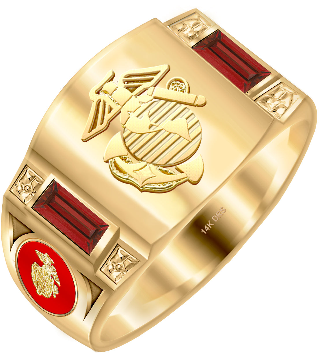 Yellow or White Gold Simulated Birthstones USMC Ring