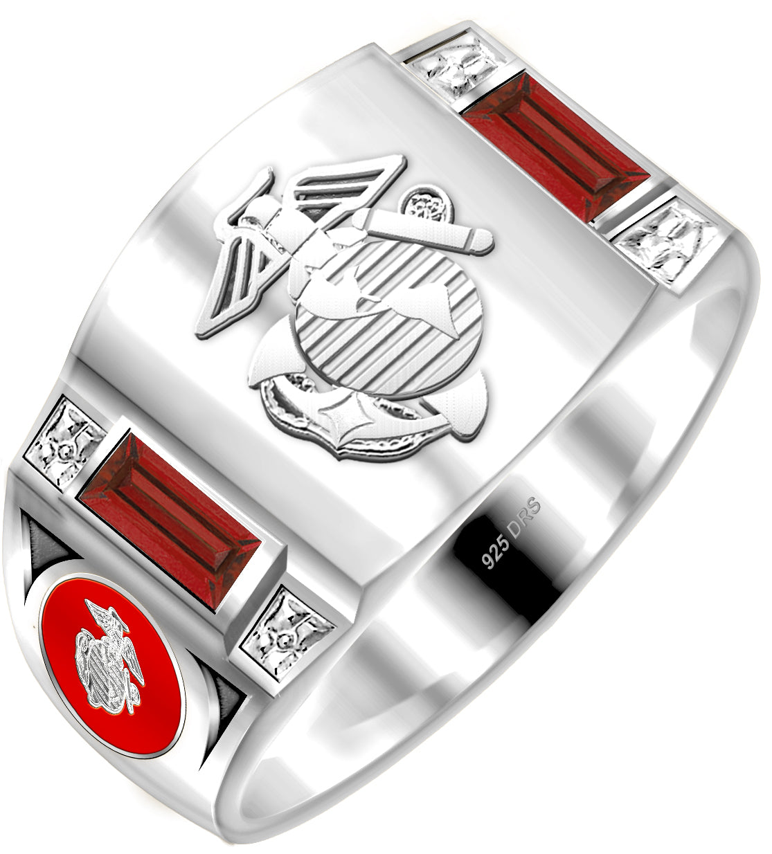 Sterling Silver  Birthstones USMC Ring