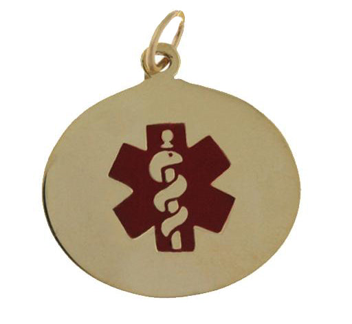 14k Yellow Gold Medical Alert ID Oval Pendant