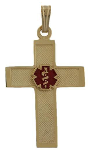 10k Yellow Gold Medical Alert Cross ID Engravable Pendant
