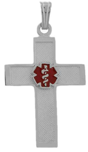 0.925 Sterling Silver Medical Alert Cross ID Pendant