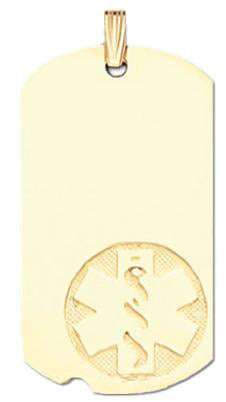 14k Gold Engravable Medical Alert ID Dog Tag Pendant