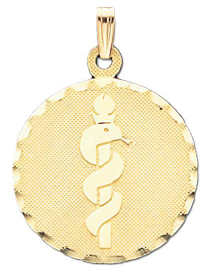 10k Yellow Gold 26mm Medical Alert Circle ID Pendant