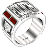 Men's Sterling Silver Simulated Ruby Police Ring