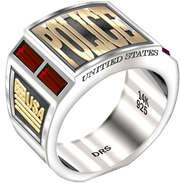 Sterling Silver and 14k Yellow Gold Simulated Ruby Police Ring