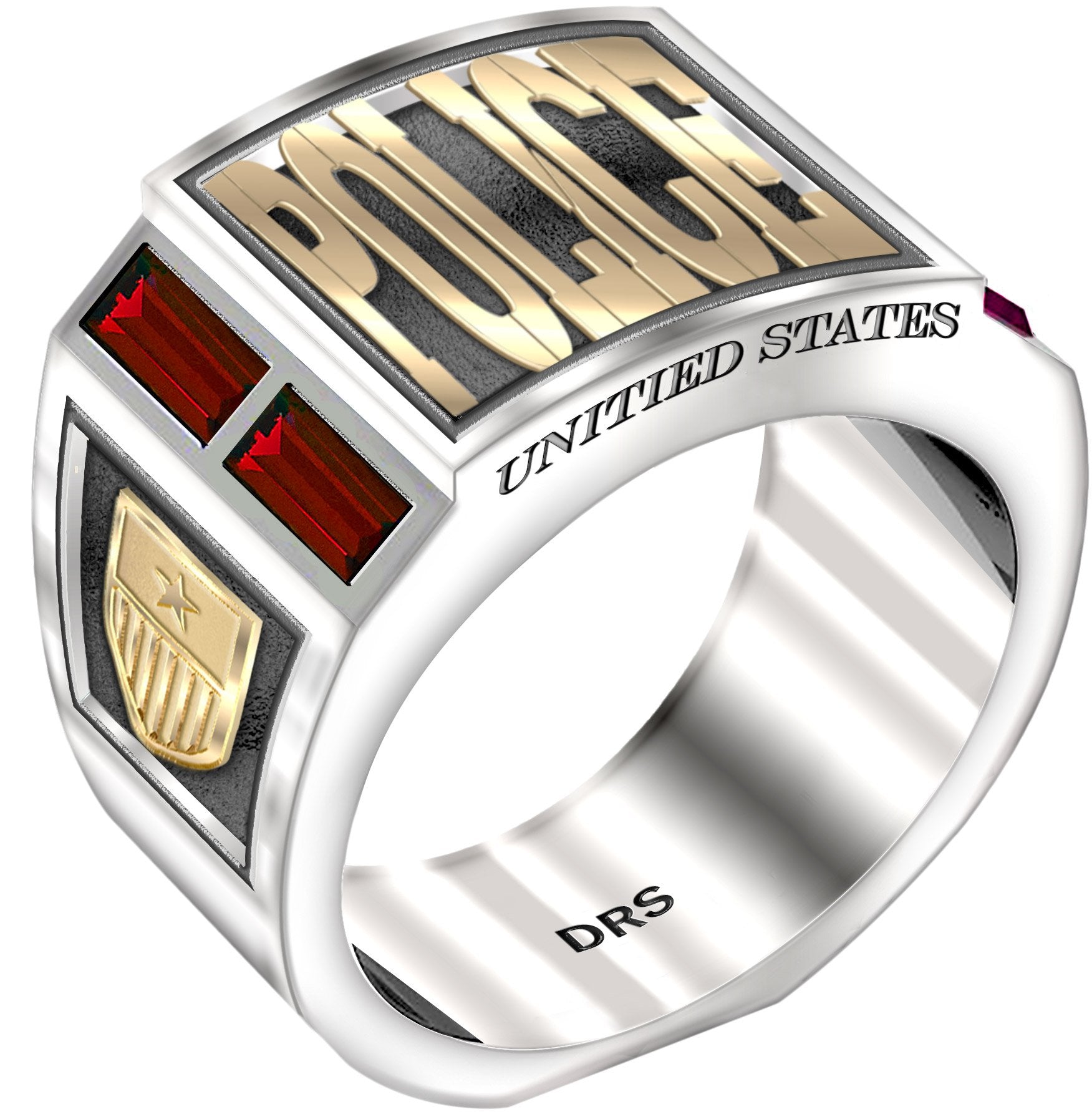 Men's Sterling Silver and 14k Gold Simulated Ruby Police Ring